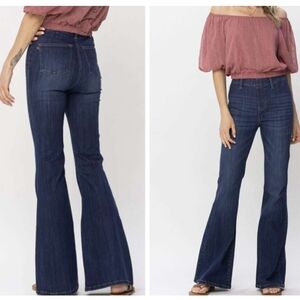 Judy Blue Super Flare Pull On Jeggings Dark Wash Sz XL Comfy High Rise Jeans